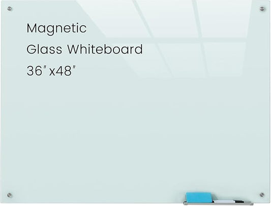 Glass Magnetic White Board - 48 x36 Inches Frameless Dry Erase Whiteboard for Wall, Writing Board for Meeting, Wall Mounted Glass Board for Office and Schools-DeskLoop Office