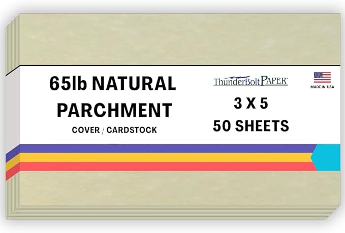 50 Natural Parchment 65lb Cover Paper Sheets 3 X 5 Inches Cardstock Weight Colored Sheets 3" X 5" (3X5 Inches) Index|Recipe Card|Photo|Frame Size - Printable Old Parchment Semblance-DeskLoop Office