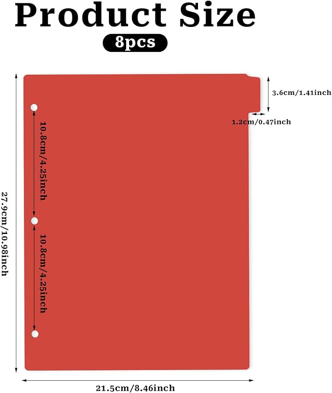 Dark Red Binder Dividers, 8-Tab Sturdy Plastic Dividers, Binder Dividers - Image 2