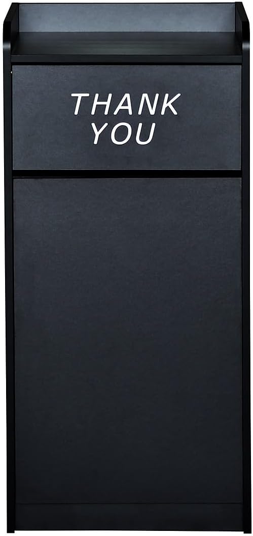 Flash Furniture Sony Laminate Wood Commercial-Grade Trash Receptacle with Tray Top, Wooden Restaurant Trash Can Cabinet and Garbage Receptacle, Black-DeskLoop Office