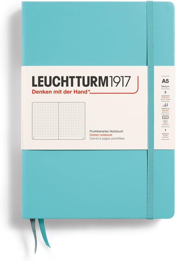 LEUCHTTURM1917 - Notebook Hardcover Medium A5-251 Numbered Pages for Writing and Journaling (Aquamarine, Dotted)-DeskLoop Office