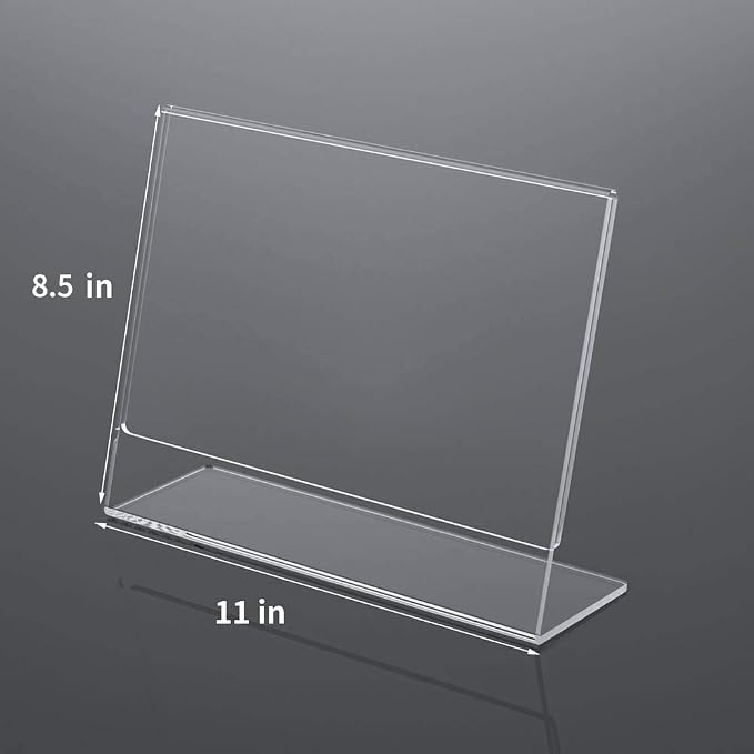 NIUBEE Acrylic Sign Holder 8.5x11 Inches 12 Pack Horizontal, Slant Back Clear - Image 3
