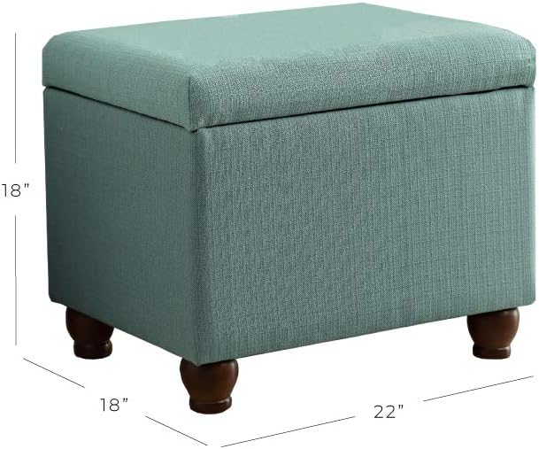 Home Decor | Upholstered MediumRectangular Storage Ottoman | Hinged Lid Ottoman with Storage for Living Room & Bedroom, Aqua Linen-DeskLoop Office