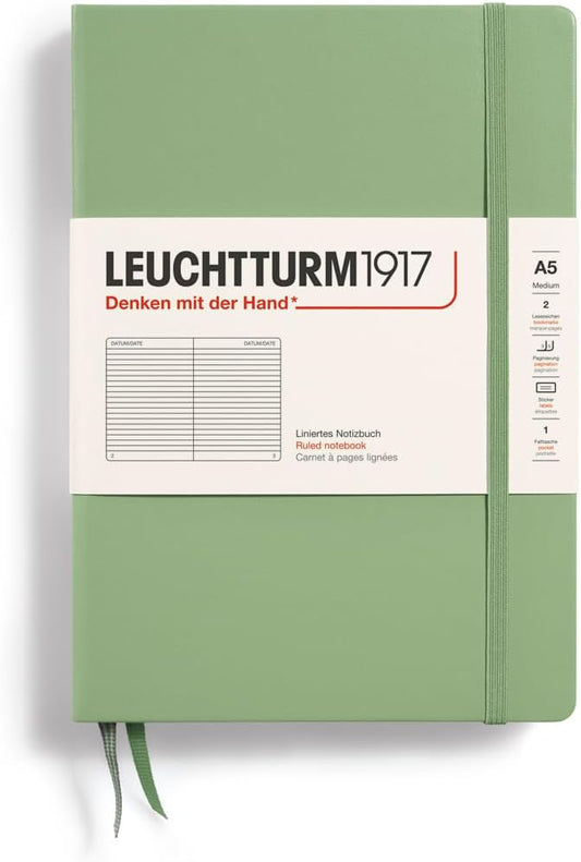 LEUCHTTURM1917 - Notebook Hardcover Medium A5-251 Numbered Pages for Writing and Journaling (Sage, Ruled)-DeskLoop Office