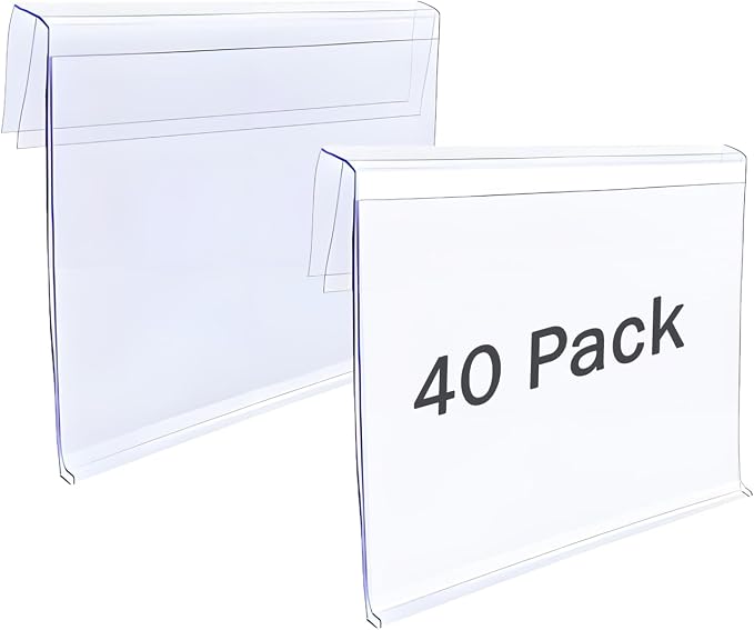 Diteje 40 Pack Wire Shelf Label Holder, Reusable Plastic Shelving Price Tags by Diteje