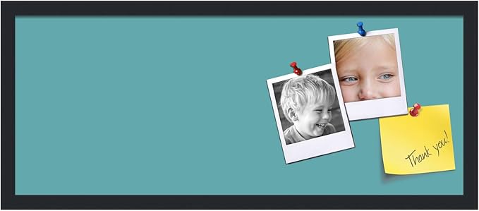 PinPix 30x12 Inch Cork Bulletin Board. This Decorative Framed Pin Board Comes with Aqua Pastel Design and a Satin Black Frame. Ideal for Home Office Decor or Message Board (PinPix-1806)-DeskLoop Office