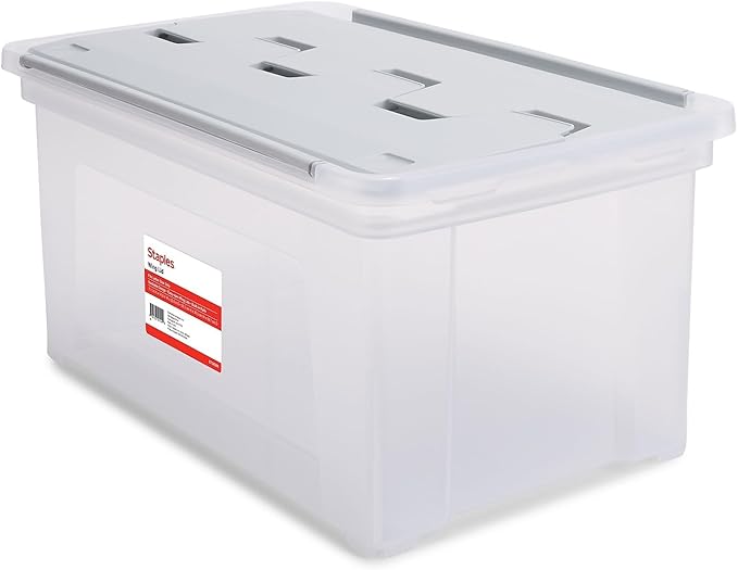 STAPLES Hanging File Folder Box, Storage Bin Organizer, Wing Lid, Letter Size by Staples
