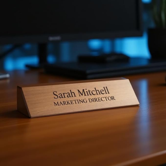 Custom Engraved Wooden Desk Name Plate, Personalized Office Desk Name Sign - Image 2