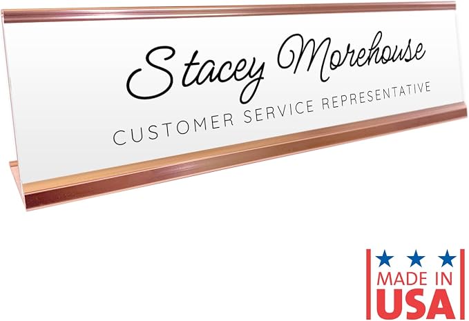 Personalized Black And White Script Desk Plate / 8" x 2" Custom Office Desk - Image 6
