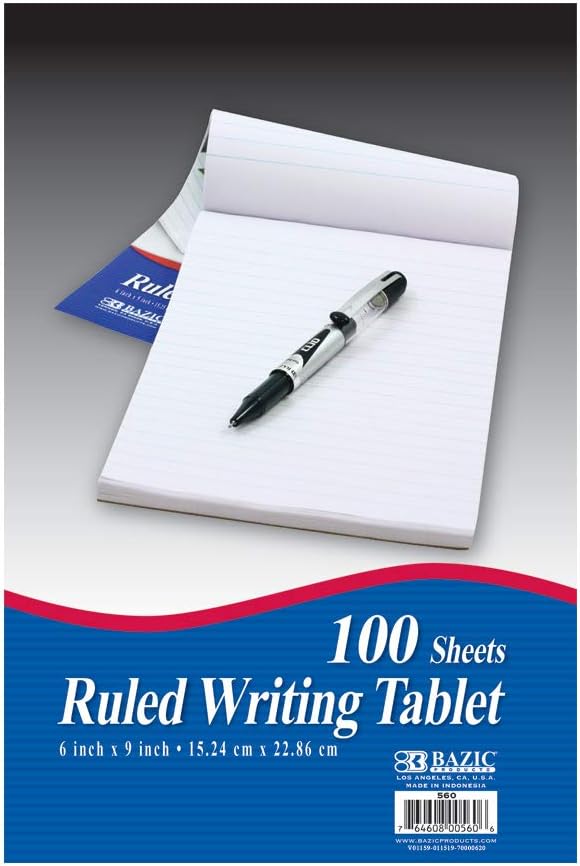 BAZIC PRODUCTS Ruled Writing Tablet, 6 x 9 in, 100 Sheets, 48-Case | sturdy by BAZICProducts