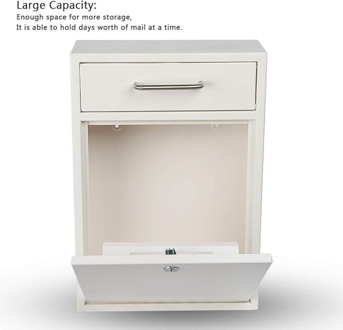 KYODOLED Steel Key Lock Mail Boxes Outdoor, Locking Wall Mount Mailbox, Security Key Drop Box, Collection Boxes,16.2H x 11.22L x 4.72W Inches, White X Large-DeskLoop Office