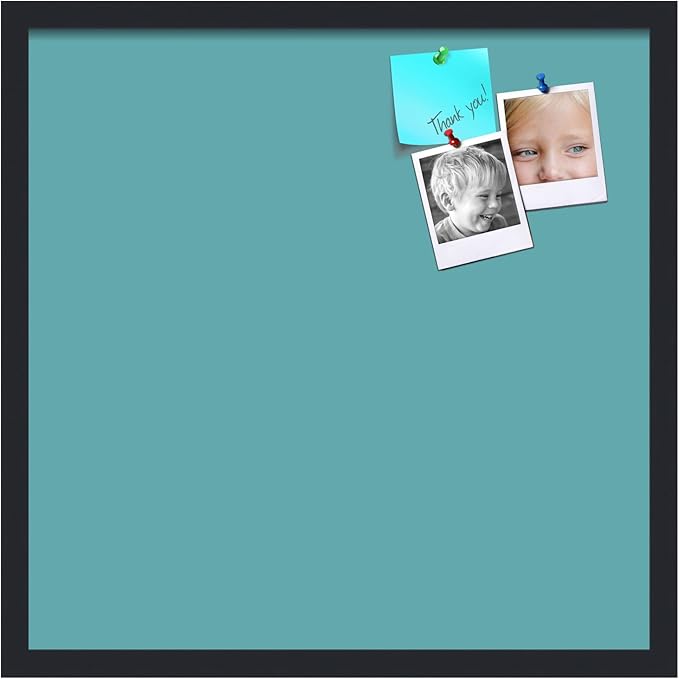 PinPix 22x22 Inch Cork Bulletin Board. This Decorative Framed Pin Board Comes with Aqua Pastel Design and a Satin Black Frame. Ideal for Home Office Decor or Message Board (PinPix-1806)-DeskLoop Office
