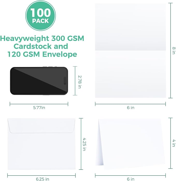 Ohuhu Blank White Cards and Envelopes 100 Pack - Image 2