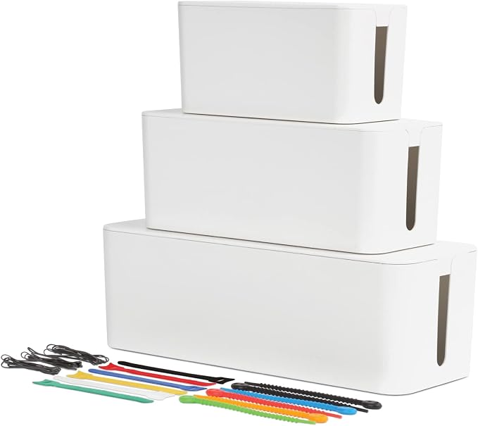 Oxford Cable Management Boxes, 3 Pack, 15 Cable Ties, Power Strip Organizer by Oxford
