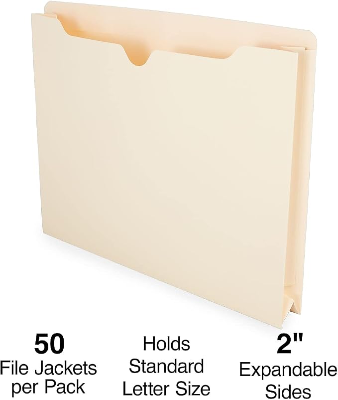 Staples Jacket File Folders, Letter Size, 2‑Inch Expandable Sides, Heavy‑Duty - Image 2