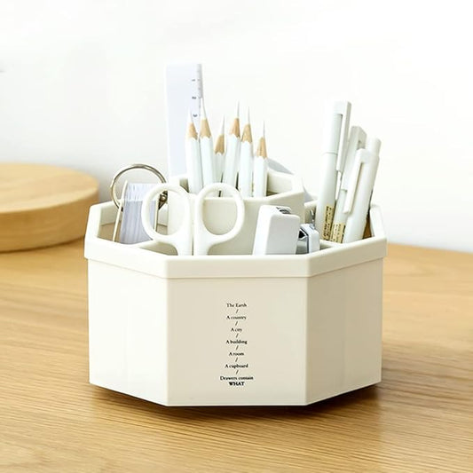 Desk Organizer, 360-Degree Rotating Multi-Functional Pen Holder, 5 Compartments Desktop Stationary Organizer, Home Office Art Supply Storage Box Caddy (White)-DeskLoop Office