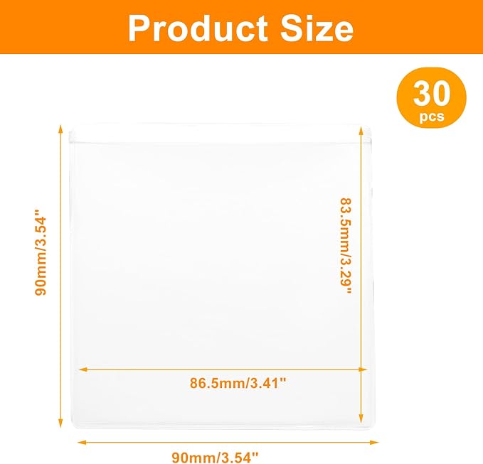 30 PCS Clear Adhesive Pockets, 3.5" x 3.5" Plastic Index Card Holder Square - Image 2