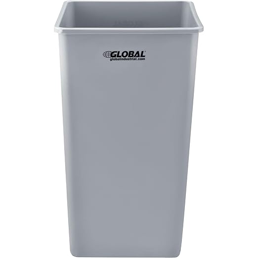 Global Industrial Square Plastic Garbage Can, Open Top, 55 Gallon Capacity, Indoor/Outdoor Rated, 19-1/2"W x 19-1/2"D x 34"H, Utility Trash Can, No Lid, Gray-DeskLoop Office