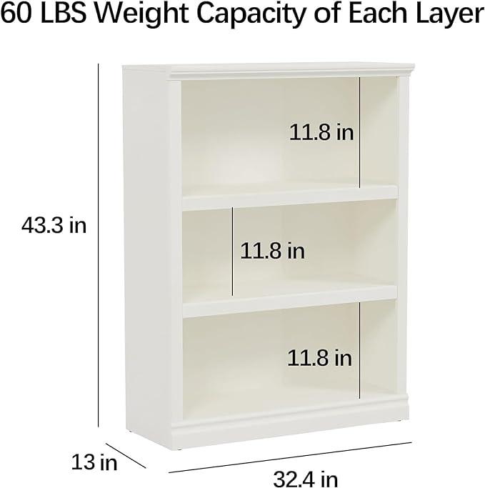 Bevfint 43 in Tall Bookcase, 3-Tier Bookshelf Open Storage, 33 inch Wide Floor - Image 3