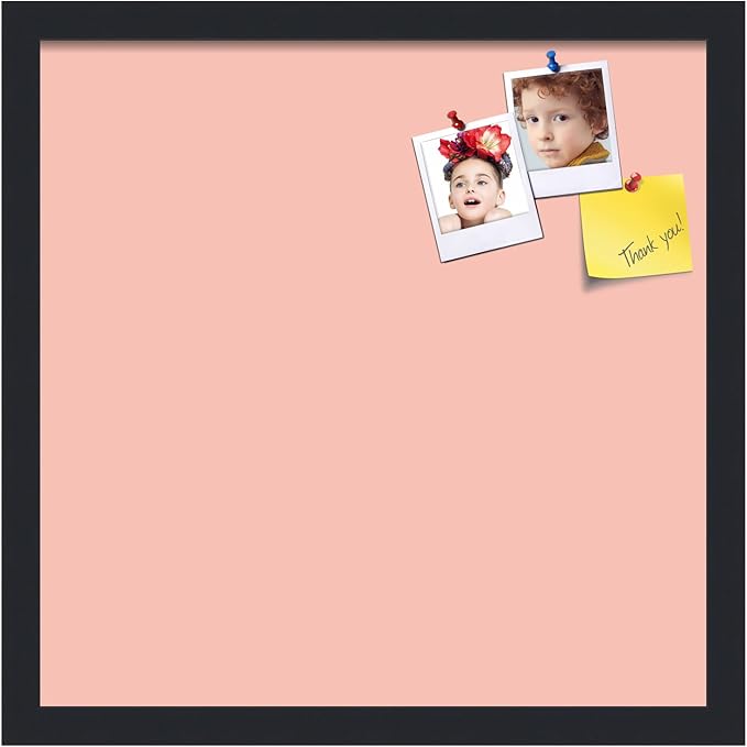 PinPix 17x17 Inch Cork Bulletin Board. This Decorative Framed Pin Board Comes with Pink Pastel Design and a Satin Black Frame. Ideal for Home Office Decor or Message Board (PinPix-1813)-DeskLoop Office