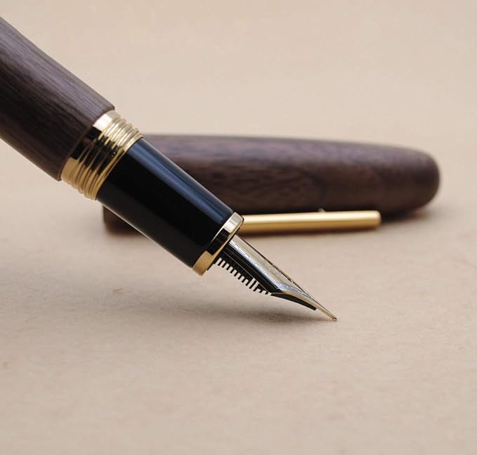 JINHAO 9056 Natural Wood Fountain Pen Handmade Ink Pen (Peach Wood, Fine Nib 0.5mm)-DeskLoop Office
