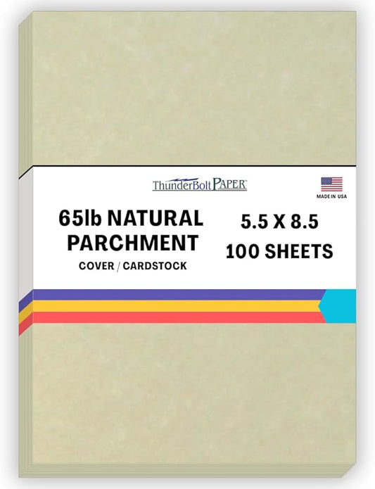 100 Natural Parchment 65lb Cover Paper Sheets 5.5" X 8.5" (5.5X8.5 Inches) Half Letter | Statement Size - Printable Old Parchment Semblance-DeskLoop Office