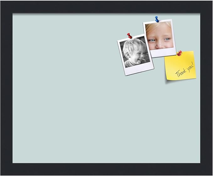 PinPix 15x12 Inch Cork Bulletin Board. This Decorative Framed Pin Board Comes with Soft Blue Design and a Satin Black Frame. Ideal for Home Office Decor or Message Board (PinPix-1814)-DeskLoop Office