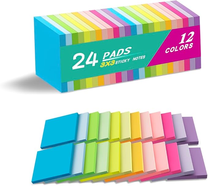 Sticky Notes 3x3 Inches, Bright Colors Self-Stick Pads by Vanpad