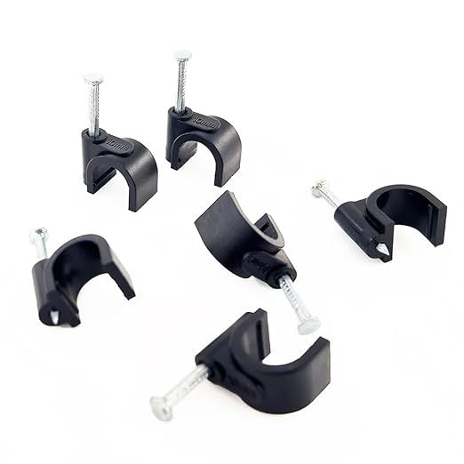 HS Cable Clips 10mm with Steel Nail 200 Pieces Black, Ethernet Management U by HS