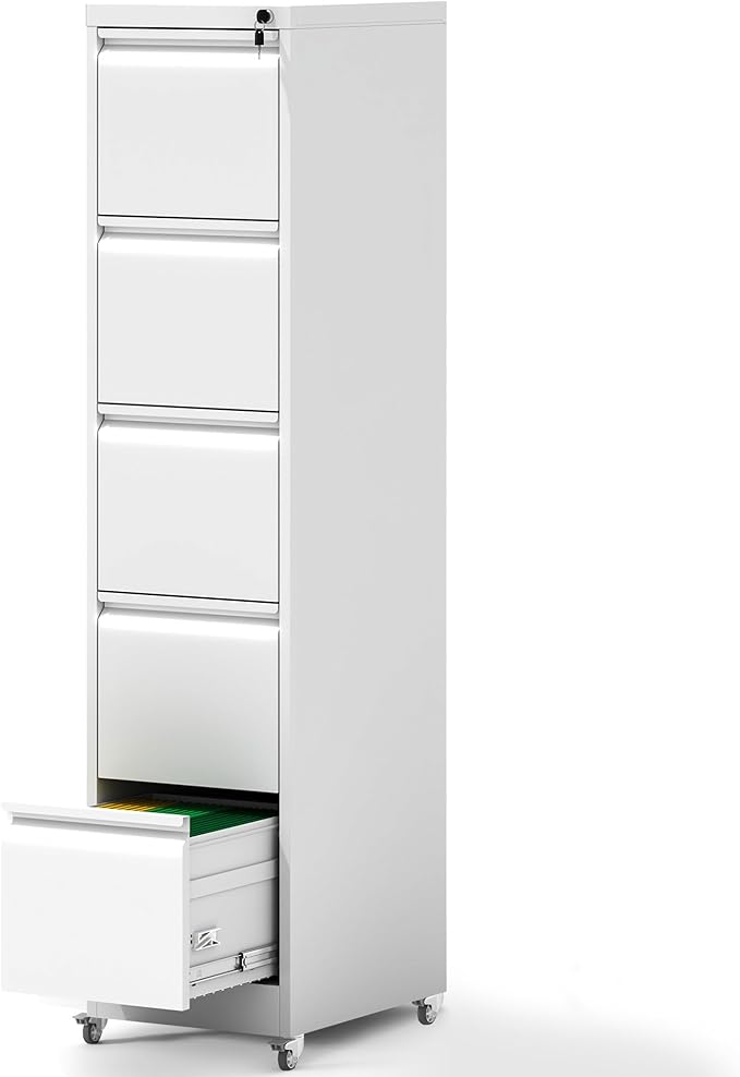 5 Drawer Mobile File Cabinet, Filing Cabinet Home Office for Letter, Legal Size, White-DeskLoop Office