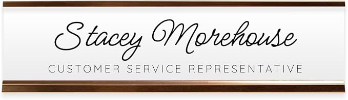Personalized Black And White Script Desk Plate / 8" x 2" Custom Office Desk by SBLABELS