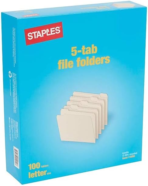 Staples File Folders, Letter Size, 1/5‑Cut Tabs, Durable Paper Stock - Image 2