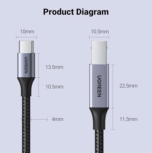 UGREEN USB B to USB C Printer Cable 3 FT, Nylon USB B to USBC Cable - Image 9
