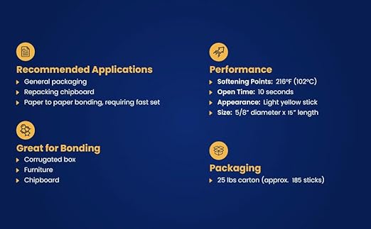 ASA Hot Glue Sticks for Glue Gun - 5/8" x 15" | High-Strength Hot Gun Sticks Adhesive for Corrugated Materials | Industrial Grade for Packaging & Woodworking | Pack of 185-DeskLoop Office