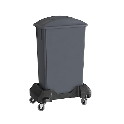 23 Gallon Gray Slim Jim Trash Can with Flat Lid with Handle and Dolly-DeskLoop Office