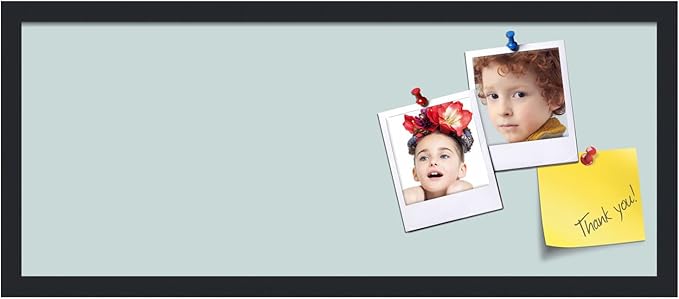 PinPix 30x12 Inch Cork Bulletin Board. This Decorative Framed Pin Board Comes with Soft Blue Design and a Satin Black Frame. Ideal for Home Office Decor or Message Board (PinPix-1814)-DeskLoop Office