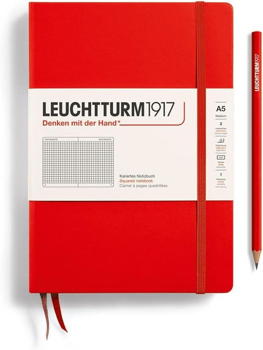 LEUCHTTURM1917 - Notebook Hardcover Medium A5-251 Numbered Pages for Writing and Journaling (Red, Squared)-DeskLoop Office