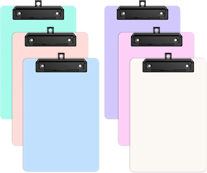6 Pack Colorful Small Clipboard, A5 Mini Clip Board | Black Clip, 9 x 6" by ORGANIZEEASYWORKSTEADY