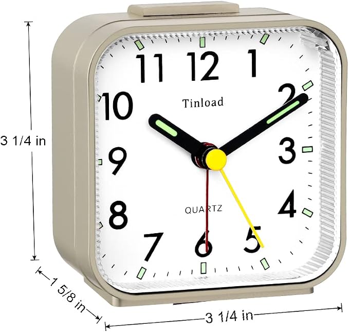 Tinload Small Battery Operated Analog Travel Alarm Clock Silent Non Ticking - Image 3