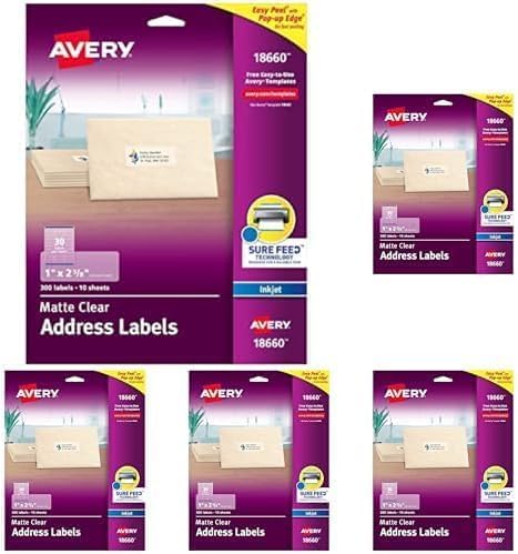 AVERY Clear Address Labels 1 x 2-5/8 inch | Matte Finish | Sure Feed Technology by Avery