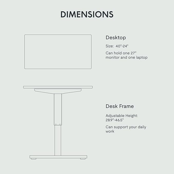 FLEXISPOT EN1 One-Piece Standing Desk, 40 x 24 Inches Small Adjustable Height Desk for Small Space Electric Sit Stand Home Office Table Computer Workstation (Black Frame + Black Desktop)-DeskLoop Office