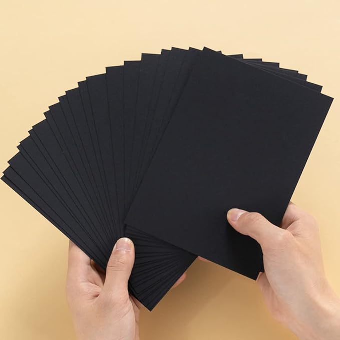 100 Pack Thick Paper Cardstock Blank Heavy Cards Stock for Invitations, Greeting Cards Making, Postcards, Photos, 250GSM Thick Paper (Black, 4x6 inches)