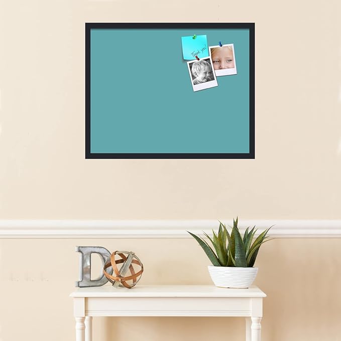 PinPix 28x22 Inch Cork Bulletin Board. This Decorative Framed Pin Board Comes with Aqua Pastel Design and a Satin Black Frame. Ideal for Home Office Decor or Message Board (PinPix-1806)-DeskLoop Office