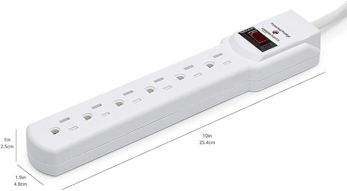 Amazon Basics Surge Protector Power Strip, 6-Outlet with 200J Protection, 2ft Extension Cord, Rectangle, White (20 Pack)-DeskLoop Office