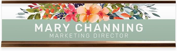 Personalized Mint Floral Desk Plate / 2" x 8" Custom Flower Office Sign/Chic by SBLABELS