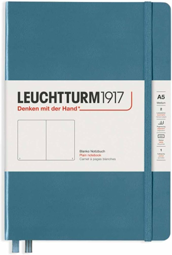 LEUCHTTURM1917 - Notebook Hardcover Medium A5-251 Numbered Pages for Writing and Journaling (Stone Blue, Plain)-DeskLoop Office