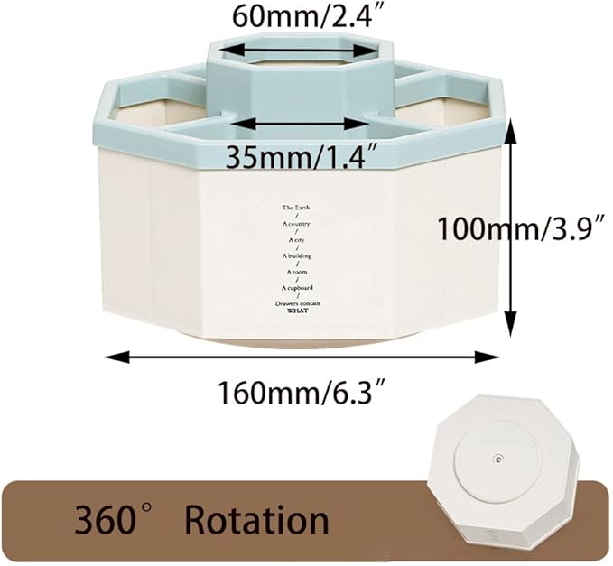 Desk Organizer, 360-Degree Rotating Multi-Functional Pen Holder, 5 Compartments Desktop Stationary Organizer, Home Office Art Supply Storage Box Caddy (White+Blue)-DeskLoop Office