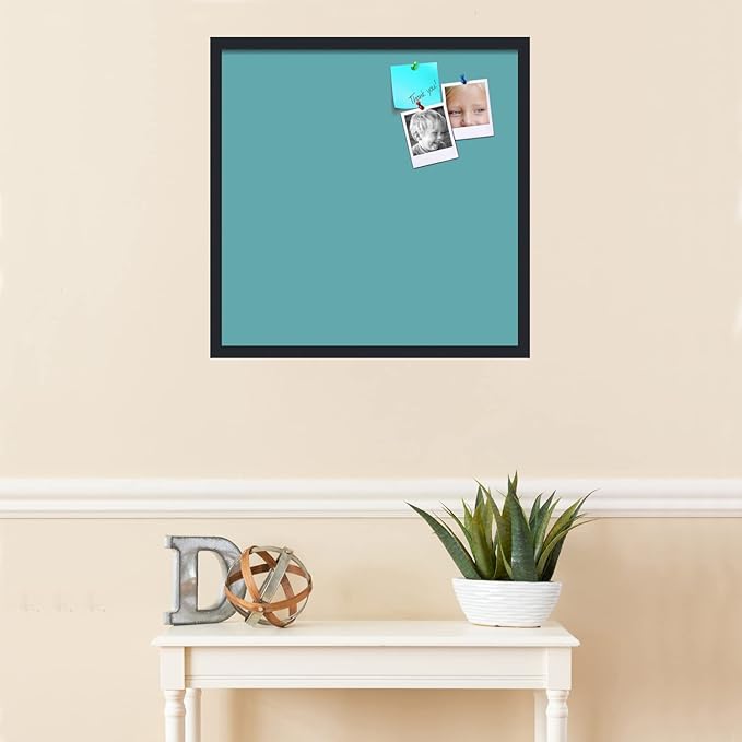 PinPix 24x24 Inch Cork Bulletin Board. This Decorative Framed Pin Board Comes with Aqua Pastel Design and a Satin Black Frame. Ideal for Home Office Decor or Message Board (PinPix-1806)-DeskLoop Office