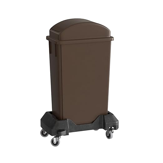 23 Gallon Brown Slim Jim Trash Can with Swing Top Lid and Dolly-DeskLoop Office