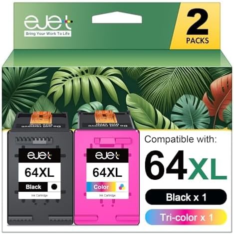 64XL Black and Color Ink Cartridge for HP Ink 64 64XL Ink Cartridge Combo Pack for Envy Photo 7855 7858 7800 7155 7120 Inspire 7255e 7900e 7950e 7955e 7958e Tango Series Printer (1 Black, 1 Color)-DeskLoop Office